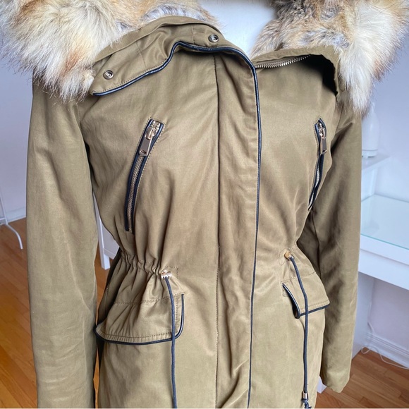 ZARA - Olive Green Faux Fur Lined Parka - Picture 4 of 12